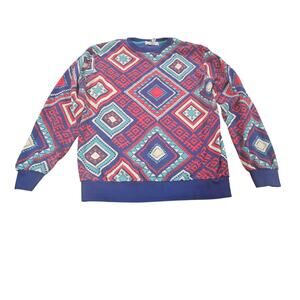 21 Men Aztec Southwestern Sweatshirt 90s Geo Tribal Retro Streetwear Pullover M